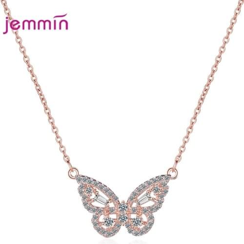 Lovely Insect Design Micro Pave AAA CZ Butterfly Pendant Necklace for Women Big CZ Rose Gold Jewelry Christmas Gift