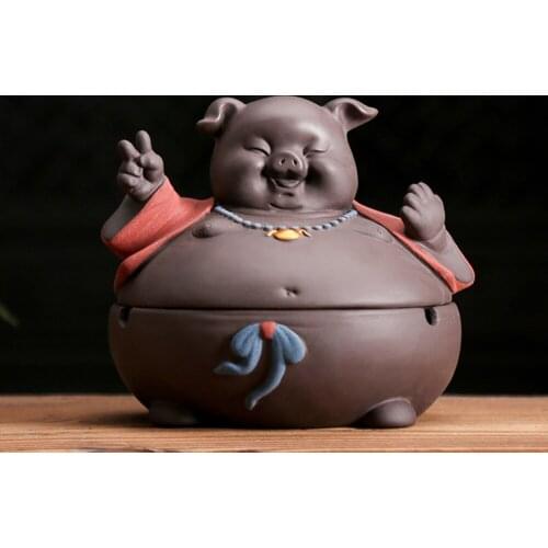 Creative Painted Sand Pigs Ash With Lid Large Capacity Room Office Desktop Decoration Rooms Ash-Proof Animal Ash Ashtray