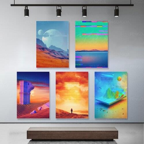 Scenery Poster Art Modular Print Planetary People Desert Mountain Building Frame Canvas Painting Modern Decor Home Wall Pictures