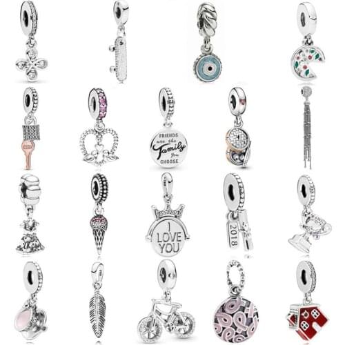 Diy Charm Pave Padlock And Key Tassel Friends Are Family Pizza Pendant 925 Sterling Silver Bead Fit Pandora Bracelet Jewelry
