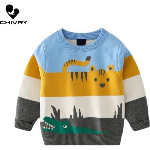 New 2021 Autumn Winter Kids Pullover Sweater Boys Cartoon Jacquard Thick O-neck Knitted Jumper Sweaters Tops Children Clothing