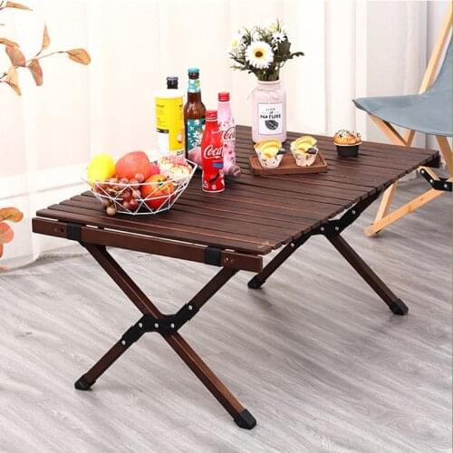 Egg Roll Foldable Wooden Camping Table Home Garden BBQ Party Desk Folding Fishing Hiking Travel Tables With Storage Bag