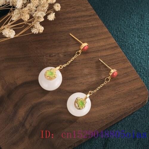 White Jade Doughnut Ear studs Zircon Natural Amulet Fashion 925 Silver Earrings Women Gifts Chalcedony Gemstone Jewelry Crystal