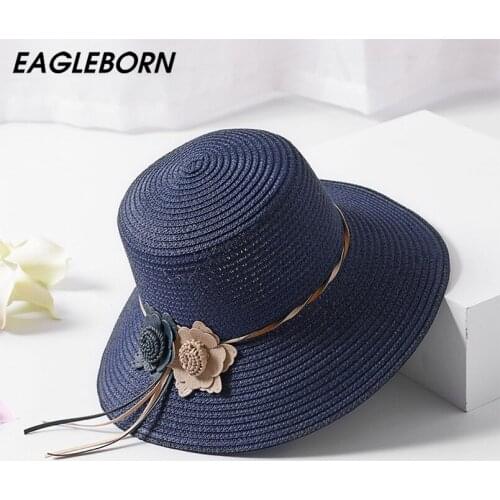 EAGLEBORN 2020 Summer Women Sun Hat Ladies Wide Brim Straw Hats Foldable Beach Panama Hats Church Hat Bone Chapeu Feminino