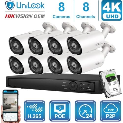 UniLook 8CH NVR 4/6/8Pcs 8MP Bullet POE IP Camera 4X Zoom Outdoor Security system 2.8-12mm NVR Kit Night Vision H.265 Onvif P2P