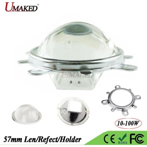 LED Lens Optical Glass 57mm 60 90 120 degree 50mm Reflector Collimator Fixed Bracket For 10W-100W COB High Power COB Grow lights