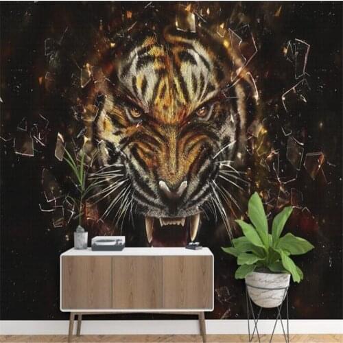Beibehang Three-dimensional hand-painted oil painting tiger mural wallpaper 3D TV wallpaper home decoration photo wallpaper