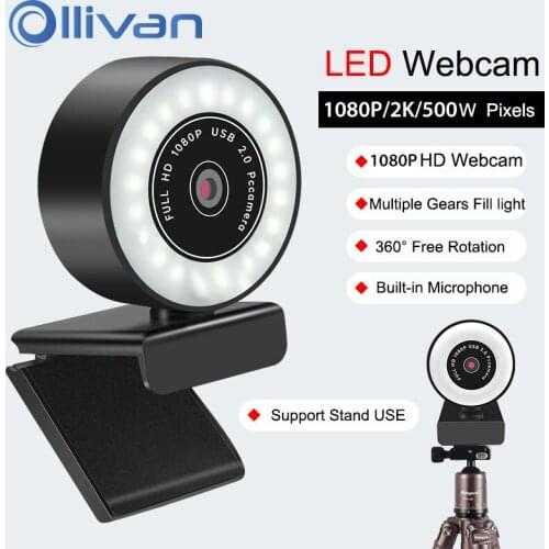 Computer Camera Webcam 1080P 2K 500W Pixels Webcam Auto Focus HD Fill light Web Cam With Mic LED Light Camera For Youtube Live