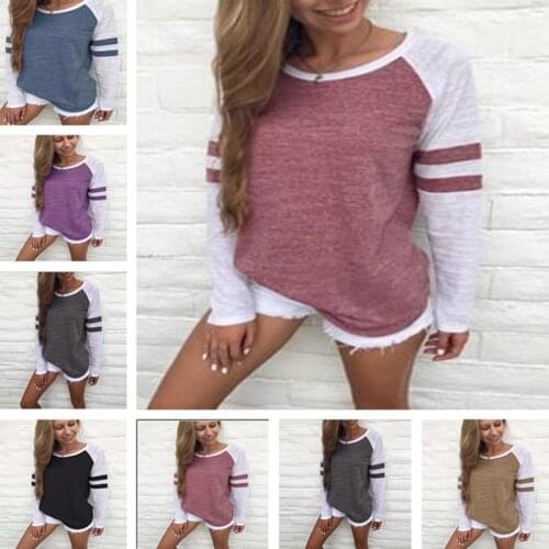 Women Striped Splicing Baseball TShirt 2021 Spring Fashion Casual O Neck Loose Top Tee All Matched T Shirt