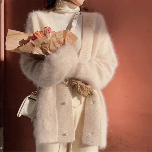 New winter mink wool knitting cardigan outside super fairy sen is a v-neck sweater coat womens blouses languid is lazy