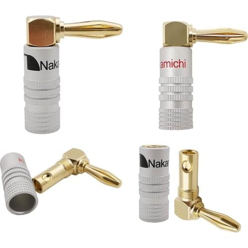 1/2Pair 4mm Right Angle Banana Plug Wire Connector Universal 90 Degree 24K Gold-Plated 4mm Banana Male Plug Speaker Cable Adapte