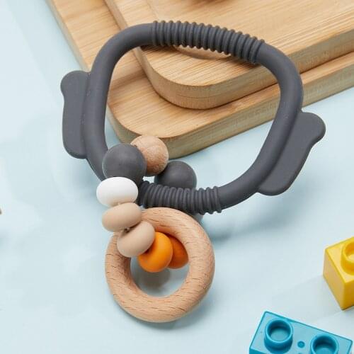 1PC Food Grade Silicone Beads Teether Chewing Custom Bracelets Baby Care Products Wooden Teething Toys BPA Free Baby Teethers