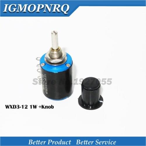 1pcs WXD3-12-1W 100 220 470 1K 2K2 3K3 4K7 10K 22K 33K 47K Ohm 100R 220R 470R 2.2K 3.3K 4.7K WXD3-12 1W Potentiometer + 1knob