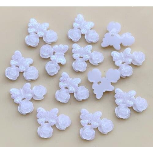 New DIY 10pcs 16*18mm White Resin Cute Butterfly Flower Flatback Stone Wedding Buttons Craft Scrapbook -Z730