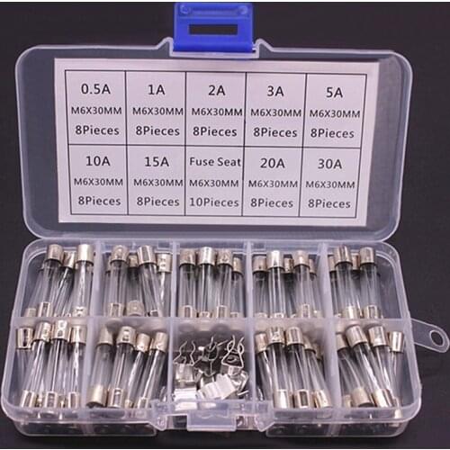 100/72pcs Car Fast-blow Glass Fuses Car Glass Tube Fuses 0.2-20A 0.5-30A Assorted Kit for Car Light Inflator vacuum Cleaner