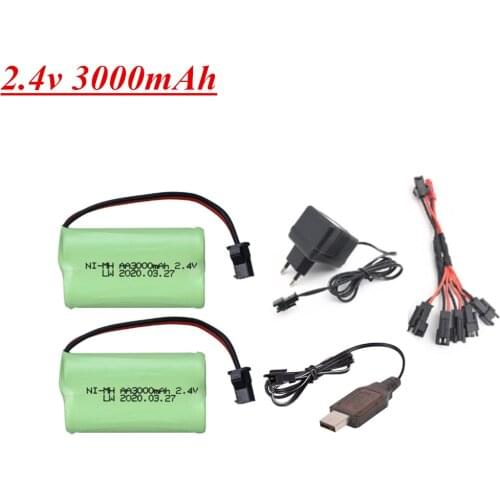 2.4V 3000mAh NI-MH Rechargeable battery and charger set For Rc toy Car Tanks Trains Robot Boat Gun Parts 2.4v AA Battery SM Plug