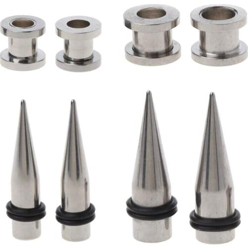 2 Pairs 1g 7mm and 9mm 316L Stainless Steel Ear Eyelets Tapers and Tunnels Ear Studs Stretching Tools Kit Body Jewelry X4YA