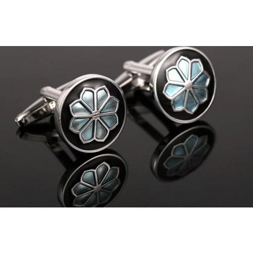 20pairs/lot Silver Round Enamel Cufflinks Classic Lotus Flower Pattern Cuff Links Shirt Cuff Button Mens Jewelry Gift