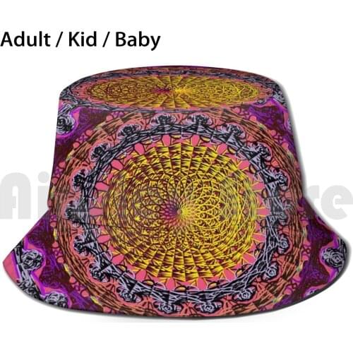 3d Mandala With New Design Bucket Hat Adult kid baby Beach Sun Hats Jotcar 3d Mandala New Design Mandala Golden Pink