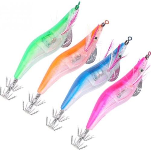 4pcs Electric Luminous Bionic Shrimp Saltwater Squid Fishing Lures 10cm Artificial Luminous Shrimp Squid Bait Fishing Accessory
