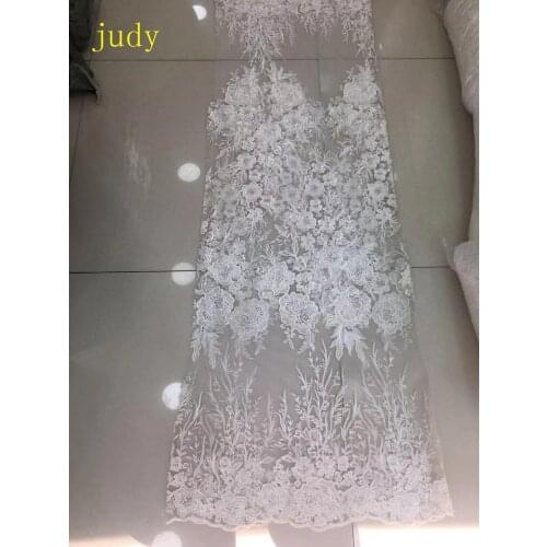 5yards White embroidery lace sequined beads fashionable European and American style fabric used for wedding dress design