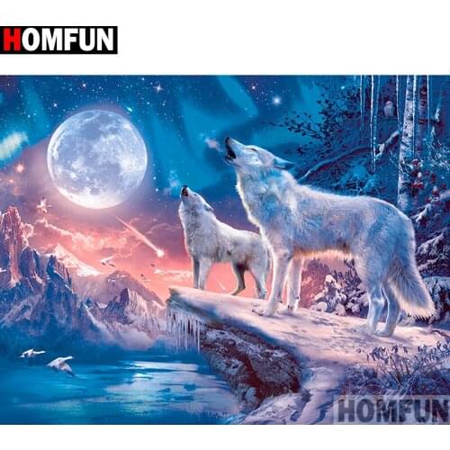 HOMFUN Diamond painting "Animal wolf" Full Square/Round Drill Wall Decor Inlaid Resin Embroidery Craft Cross stitch A13516