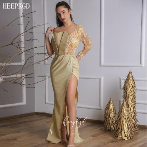 New Design One Shoulder Arabic Evening Dress Long Sleeve Side Slit Mermaid Sexy Prom Gowns Plus Size Graduation Dresses