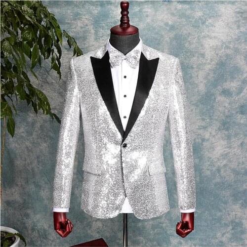 Sequin Blazer Jacket Men Nightclub Blazer Wedding Party Suit Jacket Stage Singers Clothes