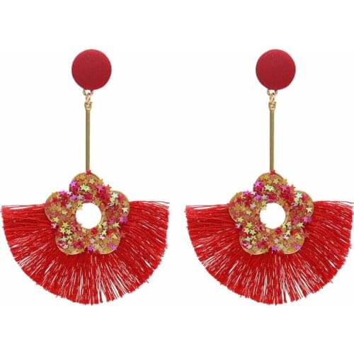 Bohemian Long Tassel Fringed Thread Earrings for Women Ethnic pendientes Jewelry Flower Sequins Statement Earring New Year Gift