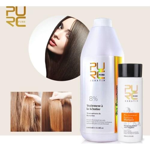PURC 1000ml Straightening Brazilian Keratin Hair Treatment 100ml Purifying Shampoo Hair Care Set for Women Beauty Hair Products