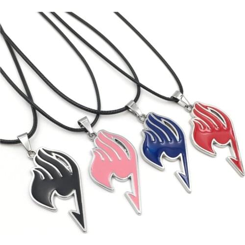 CWFDY New Fairy Tail Necklace Guild Logo Red Blue Enamel Pendant Anime Fashion Jewelry Leather Rope Men Women 10pcs Wholesale