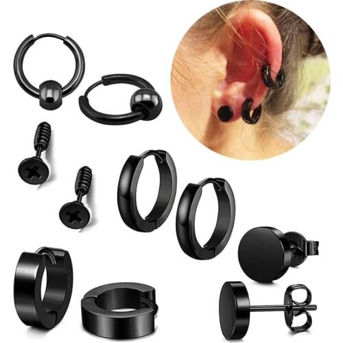 Men Women Punk Barbell Gothic Earring Stainless Steel Piercing Black Color Different Types Shape Earring Hot Selling Pop Jewelry