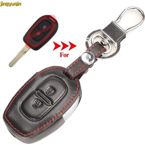 Jingyuqin 2 Button Remote Car Key Leather Case For Renault Kwid Symbol Trafic For Dacia Sandero Logan Duster 2016 2017 2018