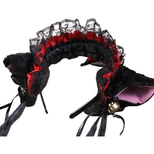Lolita Lace Bow Ribbon Hairbands For Women Girls Plush Cat Ears Tassels Bell Decor Hair Hoop Lolita Anime Cosplay