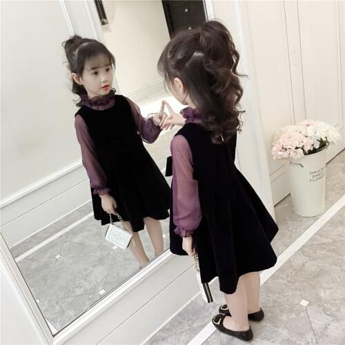 Fashion Princess Girls Clothes Sets 2020 Autumn Spring Long Sleeve Shirt+Vest Dresses Ruffle Edge Kids Childrens Clothing Suit