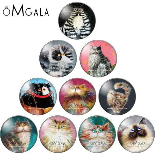 Cartoon Funny Fat Cats Art Paintings 8mm/10mm12mm/18mm/20mm/25mm Round photo glass cabochon demo flat back Making findings