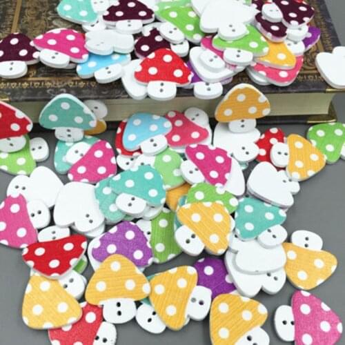 DIY 100PCs Craft 2 Hole Mixed Mushroom Wooden Buttons Sewing Scrapbook 23mm