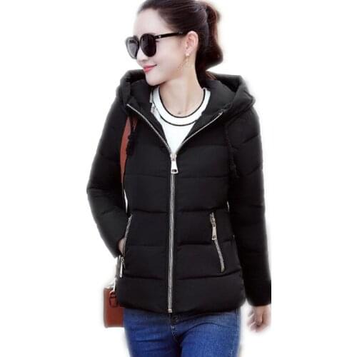2018New Candy Color Zipper Warm Autumn Winter Jacket Women Down Parkas Hooded Female Jacket Coat Slim Cotton Padded OutwearQ409