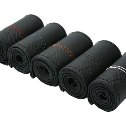 Braid Car Steering Wheel Cover Genuine Leather Steering-Covers for Automobile 15 inch 38 cm Steering Wheel Universal