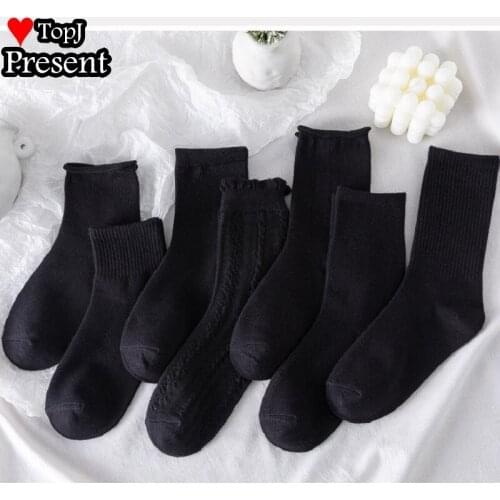 Factory Price Wholesale 7 pairs classic cotton jk basic socks college style cute girl soft girl solid color bow socks women