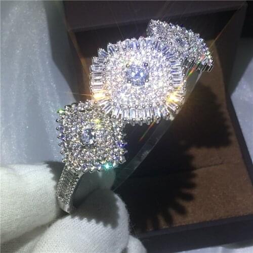 Dazzling Sunflower Bangle 5A cubic zirconia White Gold Filled Engagement Wedding Bangles Bracelets for women Bridal Jewelry B5