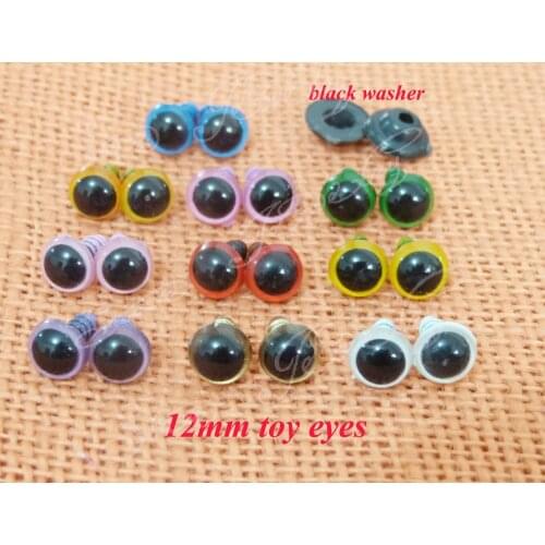 12mm plastic clear colorful safety toy eyes & black color washer for DIY plush animal doll accessories ---100pcs/lot