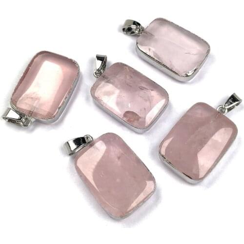 Natural Stone Pink crystal Pendant Rectangular Exquisite Pendants charms for Jewelry making DIY Necklaces Accessories 18x29mm