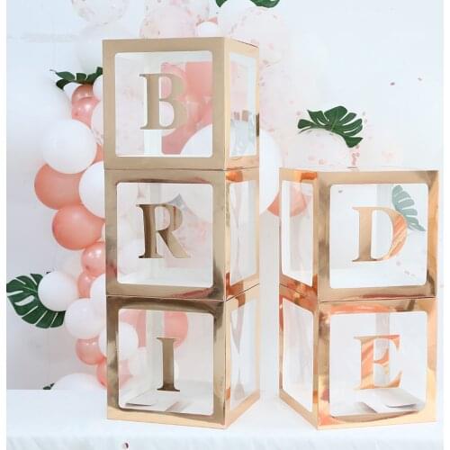 30cm Rose Gold Transparent Letter Box Bridal Baby Shower Birthday Wedding Bachelorette Party Balloon Blocks Decoration Supplies