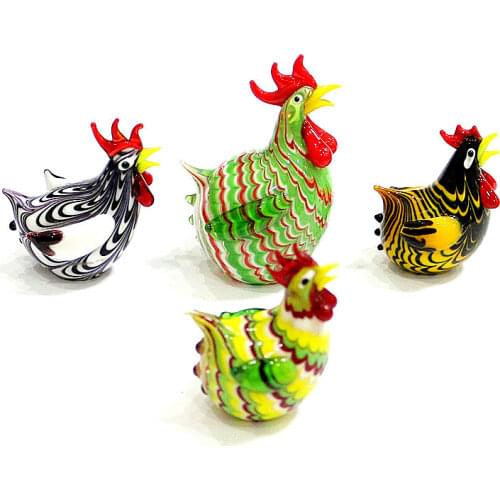 Christmas Decoration Gift For Kids Multicolor Hand Blown Murano Glass Rooster Figurine Ornament Artistic Chicken Small Sculpture