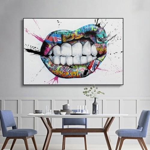 Sexy Mouth Graffiti Art Paintings on the Wall Art Posters and Prints Modern Street Art Canvas Pictures For Living Room Cuadros