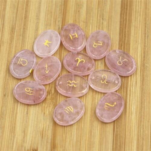 16x12mm with Round Natural Stone Rose Quartzs Jewelry Accessory Connector for Jewelry Necklace Earring Making 12 Constellations