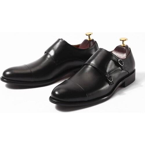 Handmade Monk straps Buckle shoes for men Formal Business shoes Slip on Comfortable Genuine Leather Retro wedding shoes for men