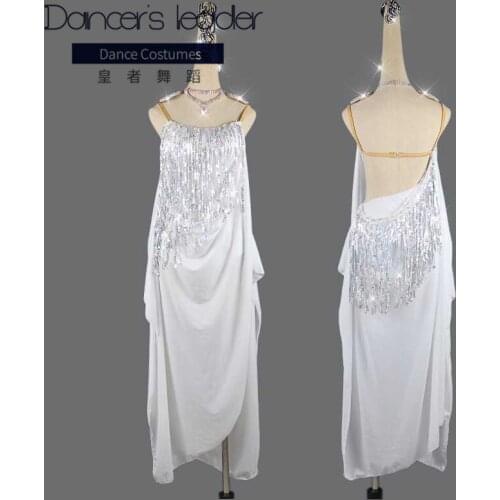 High-end Custom Latin Dance Costume Female Adult White Sequins Chacha Tango Professional Stage Competition Costumes