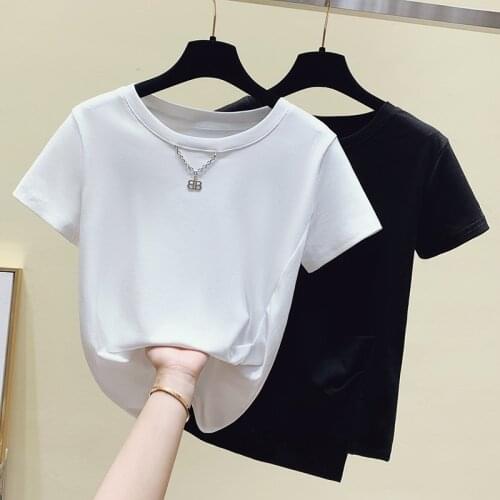 Gkfnmt cotton tshirt women t-shirt camiseta mujer white t shirt women summer tops 2021 korean necklace tee shirt femme haut